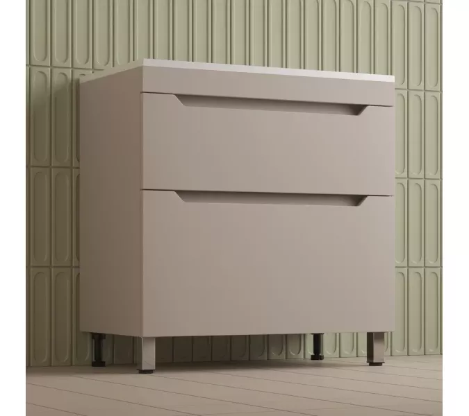 Тумба напольная Style line "Остин" с раковиной Фортуна 2 ящ крем эмаль PLUS, Выбрать цвет: Крем, Выбрать размер: 80, Внешний вид: с белой раковиной, изображение 3