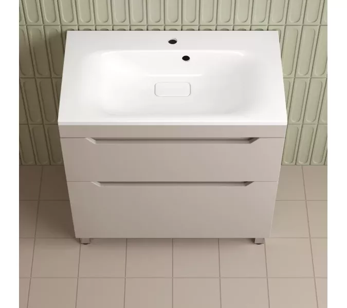 Тумба напольная Style line "Остин" с раковиной Фортуна 2 ящ крем эмаль PLUS, Выбрать цвет: Крем, Выбрать размер: 80, Внешний вид: с белой раковиной