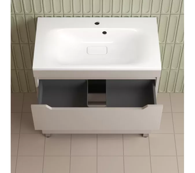 Тумба напольная Style line "Остин" с раковиной Фортуна 2 ящ крем эмаль PLUS, Выбрать цвет: Крем, Выбрать размер: 80, Внешний вид: с белой раковиной, изображение 4