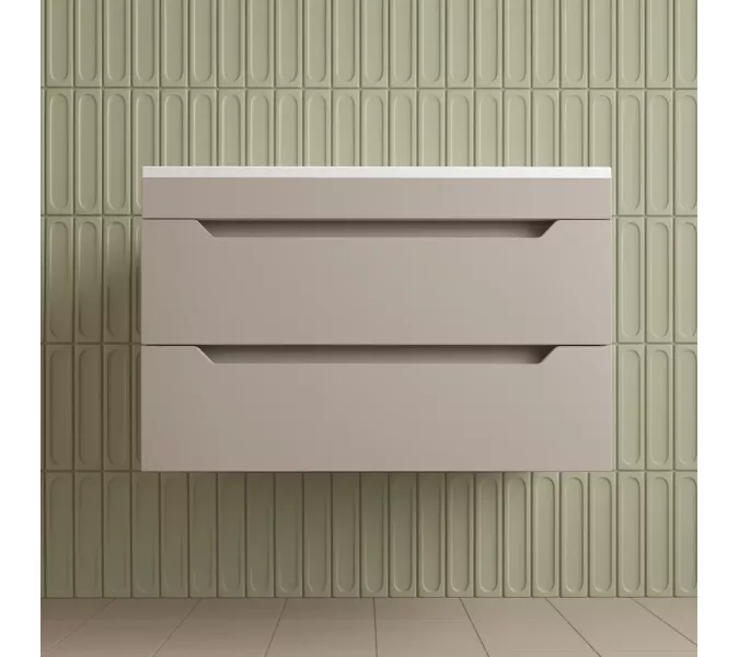 Тумба подвесная Style line "Остин" с раковиной Фортуна 2 ящ крем эмаль PLUS, Выбрать цвет: Крем, Выбрать размер: 80, Внешний вид: с белой раковиной, изображение 2