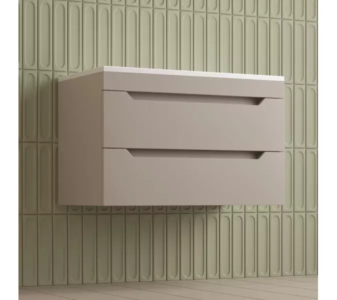 Тумба подвесная Style line "Остин" с раковиной Фортуна 2 ящ крем эмаль PLUS, Выбрать цвет: Крем, Выбрать размер: 80, Внешний вид: с белой раковиной, изображение 3