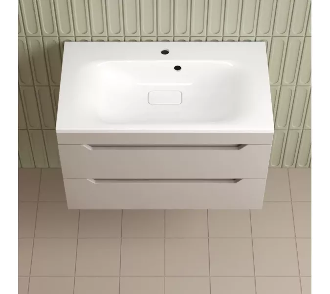 Тумба подвесная Style line "Остин" с раковиной Фортуна 2 ящ крем эмаль PLUS, Выбрать цвет: Крем, Выбрать размер: 80, Внешний вид: с белой раковиной