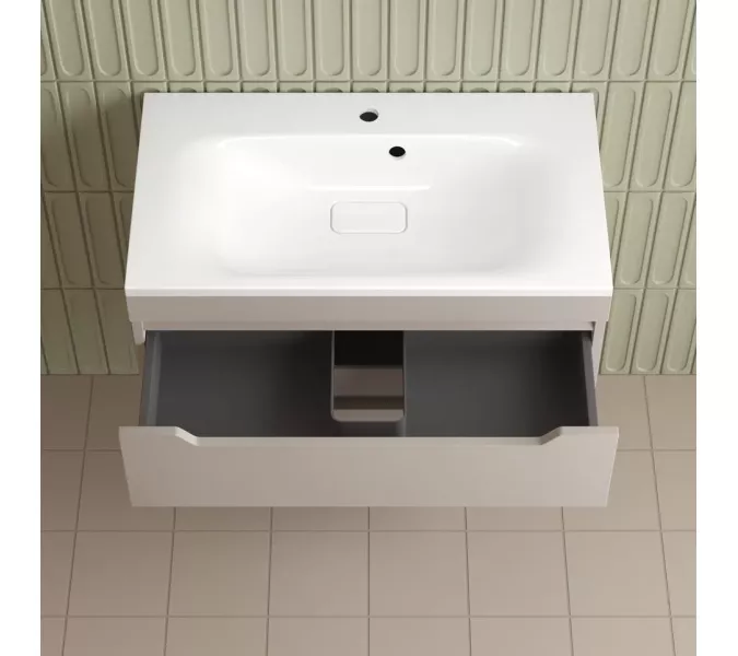 Тумба подвесная Style line "Остин" с раковиной Фортуна 2 ящ крем эмаль PLUS, Выбрать цвет: Крем, Выбрать размер: 80, Внешний вид: с белой раковиной, изображение 4