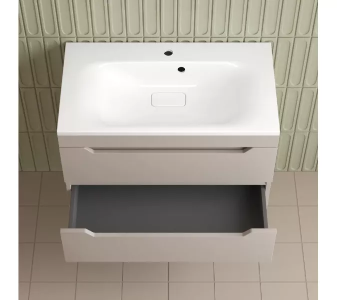 Тумба подвесная Style line "Остин" с раковиной Фортуна 2 ящ крем эмаль PLUS, Выбрать цвет: Крем, Выбрать размер: 80, Внешний вид: с белой раковиной, изображение 5