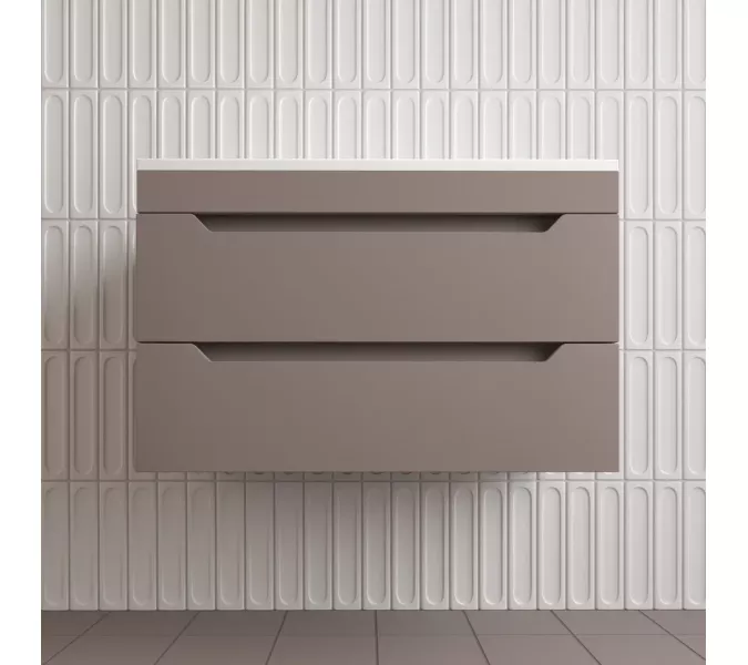 Тумба подвесная Style line "Остин" с раковиной Фортуна 2 ящ тауп темный эмаль PLUS, Выбрать цвет: Тауп темный, Выбрать размер: 80, Внешний вид: с белой раковиной, изображение 2