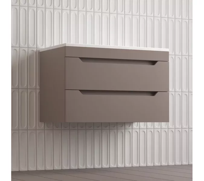 Тумба подвесная Style line "Остин" с раковиной Фортуна 2 ящ тауп темный эмаль PLUS, Выбрать цвет: Тауп темный, Выбрать размер: 80, Внешний вид: с белой раковиной, изображение 3