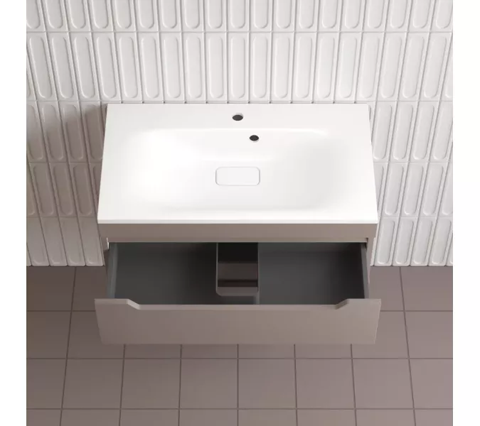 Тумба подвесная Style line "Остин" с раковиной Фортуна 2 ящ тауп темный эмаль PLUS, Выбрать цвет: Тауп темный, Выбрать размер: 80, Внешний вид: с белой раковиной, изображение 4