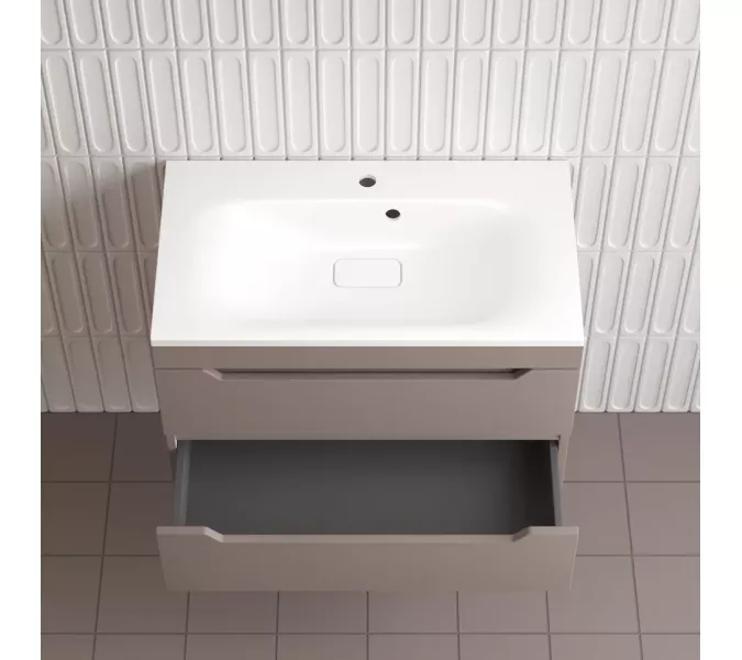 Тумба подвесная Style line "Остин" с раковиной Фортуна 2 ящ тауп темный эмаль PLUS, Выбрать цвет: Тауп темный, Выбрать размер: 80, Внешний вид: с белой раковиной, изображение 5