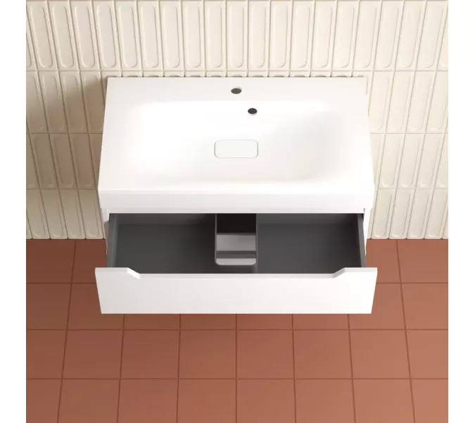 Тумба подвесная Style line "Остин" с раковиной Фортуна 2 ящ белый эмаль PLUS, Выбрать цвет: Белый, Выбрать размер: 80, Внешний вид: с белой раковиной, изображение 4