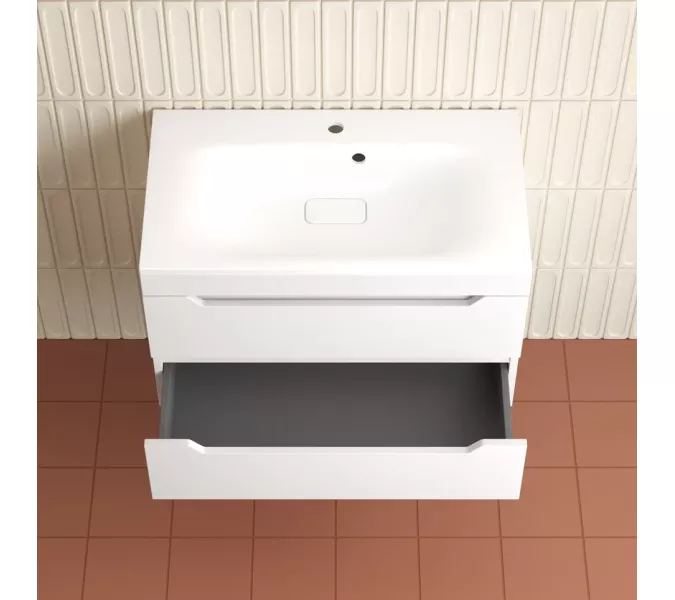 Тумба подвесная Style line "Остин" с раковиной Фортуна 2 ящ белый эмаль PLUS, Выбрать цвет: Белый, Выбрать размер: 80, Внешний вид: с белой раковиной, изображение 5