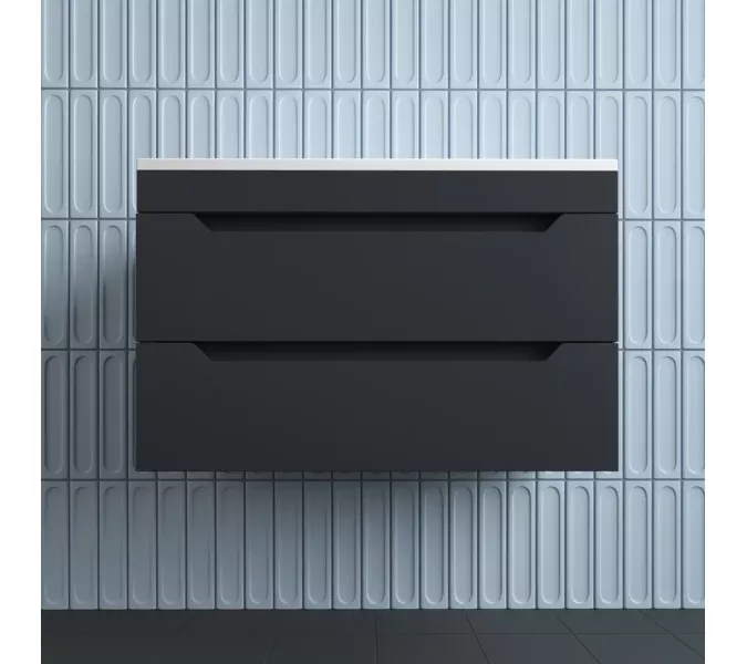 Тумба подвесная Style line "Остин" с раковиной  Фортуна 2 ящ графит эмаль PLUS, Выбрать цвет: Графит, Выбрать размер: 80, Внешний вид: с белой раковиной, изображение 2