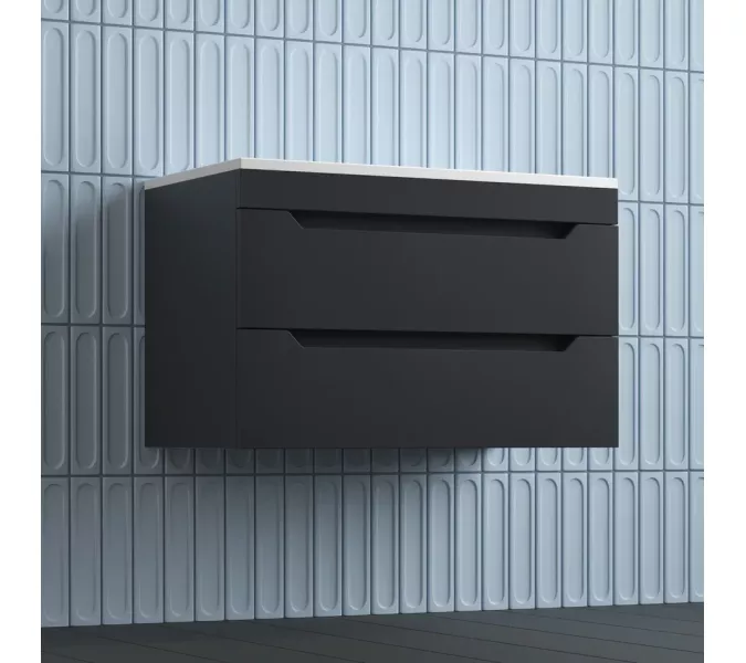 Тумба подвесная Style line "Остин" с раковиной  Фортуна 2 ящ графит эмаль PLUS, Выбрать цвет: Графит, Выбрать размер: 80, Внешний вид: с белой раковиной, изображение 3