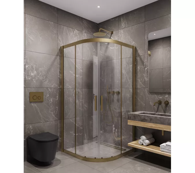 Timo Душевой угол TPSS-90-100/17C-8, раздвиж, проф мат золото, стекло проз 8 мм, Цвет профиля: Золото, Выбрать размер: 90х90