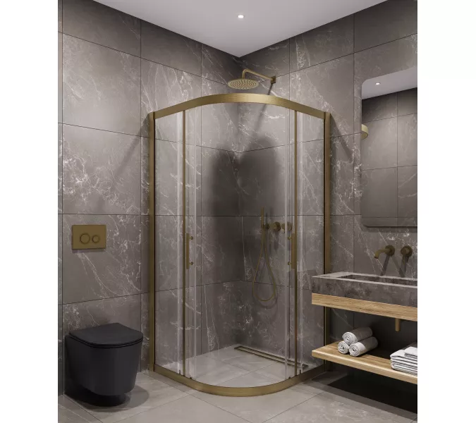 Timo Душевой угол TPSS-90-100/17C-8, раздвиж, проф мат золото, стекло проз 8 мм, Цвет профиля: Золото, Выбрать размер: 90х90, изображение 2