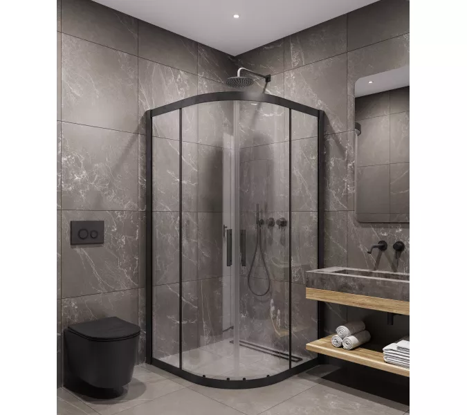 Timo Душевой угол TPSS-90-100/03C-8, раздвиж, проф черный, стекло проз 8 мм, Цвет профиля: Черный, Выбрать размер: 90х90