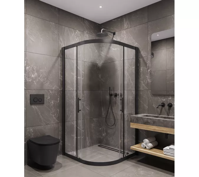 Timo Душевой угол TPSS-90-100/03C-8, раздвиж, проф черный, стекло проз 8 мм, Цвет профиля: Черный, Выбрать размер: 90х90, изображение 2