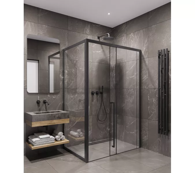 Timo душевое ограждение  TDSS-/03C-8L/R, раздвиж , проф черный, Цвет профиля: Черный, Выбрать размер: 120х90, Ориентация: левая, изображение 2