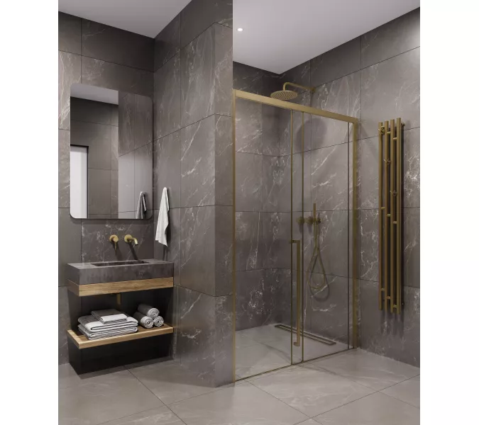 Timo Душевая дверь TDSS-/17C-8L/R, раздвиж , проф мат золото, стекло проз 8 мм, Цвет профиля: Золото, Выбрать размер: 120, Ориентация: левая, изображение 2