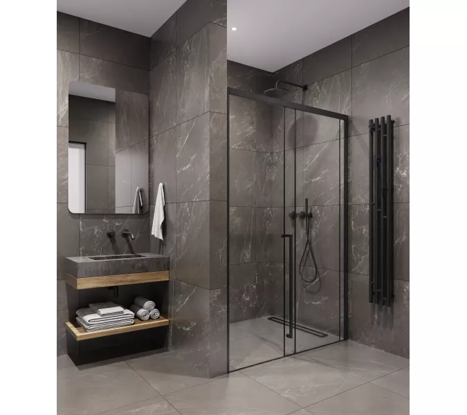 Timo Душевая дверь TDSS-/03C-8L/R, раздвиж , проф черный, стекло проз 8 мм, Цвет профиля: Черный, Выбрать размер: 120, Ориентация: левая, изображение 2