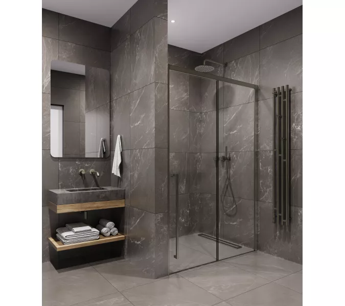 Timo Душевая дверь TDSS-/13C-8L/R  раздвиж, проф никель, стекло проз 8 мм, Цвет профиля: Серый, Выбрать размер: 120, Ориентация: левая