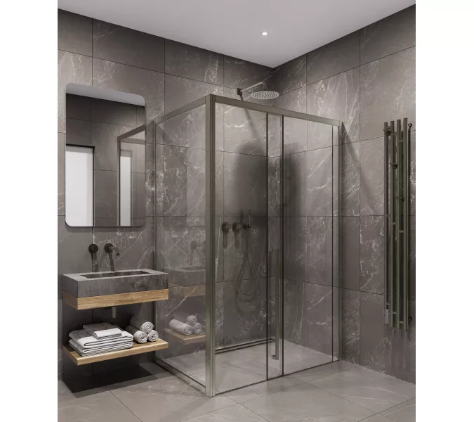 Timo душевое ограждение TDSS-/13C-8L/R, раздвиж , проф никель, Цвет профиля: Серый, Выбрать размер: 120х90, Ориентация: левая, изображение 2