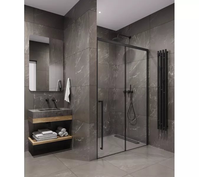 Timo Душевая дверь TDSS-/03C-8L/R, раздвиж , проф черный, стекло проз 8 мм, Цвет профиля: Черный, Выбрать размер: 120, Ориентация: левая