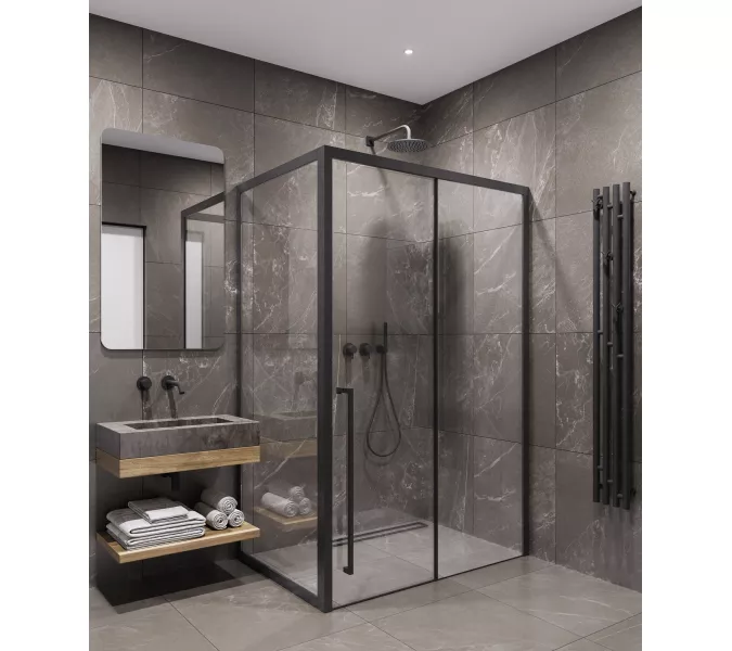 Timo душевое ограждение  TDSS-/03C-8L/R, раздвиж , проф черный, Цвет профиля: Черный, Выбрать размер: 120х90, Ориентация: левая