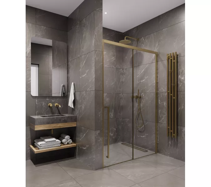 Timo Душевая дверь TDSS-/17C-8L/R, раздвиж , проф мат золото, стекло проз 8 мм, Цвет профиля: Золото, Выбрать размер: 120, Ориентация: левая