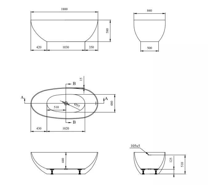 Акриловая ванна AVS Магия 180x85 терракотовая матовая, Выбрать цвет: Коричневый, изображение 2