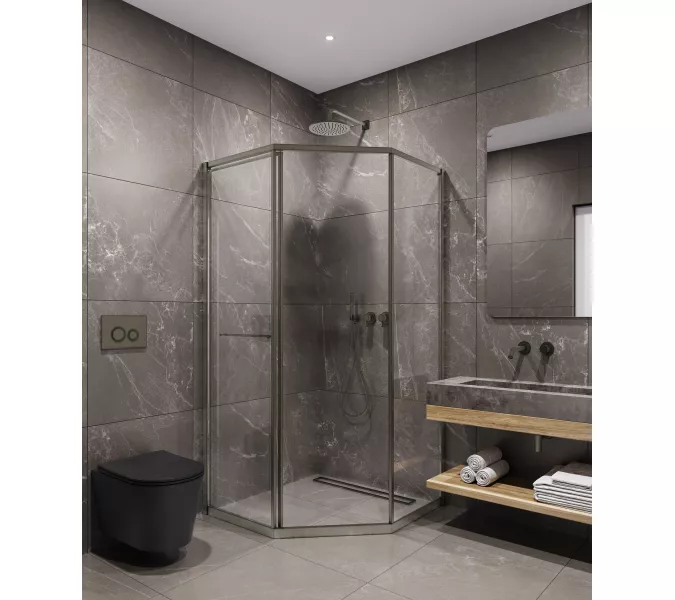 Timo Душевой угол TTSS-100/13C-8L/R , раздвиж ,проф никель, стекло проз 8 мм, Цвет профиля: Серый, Выбрать размер: 100х100, Ориентация: левая, изображение 2