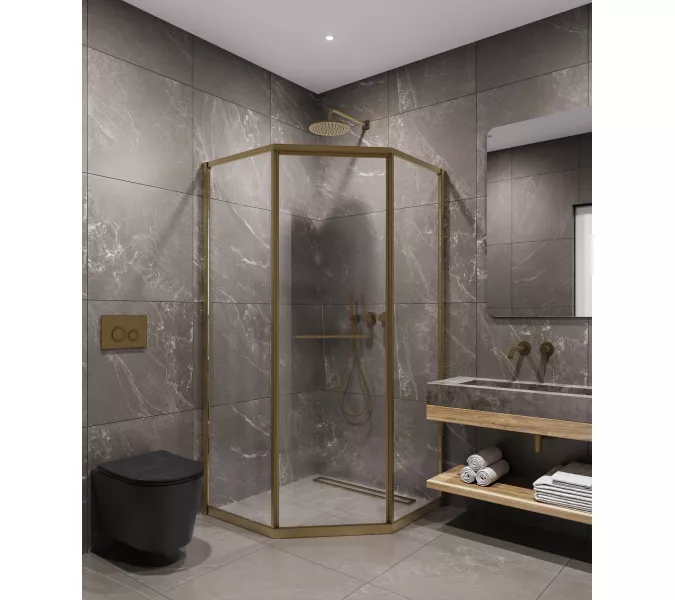 Timo Душевой угол TTSS-100/17C-8L/R раздвиж , проф мат.золото, стекло проз 8 мм, Цвет профиля: Золото, Выбрать размер: 100х100, Ориентация: левая, изображение 2