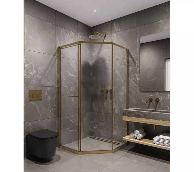 Timo Душевой угол TTSS-100/17C-8L/R раздвиж , проф мат.золото, стекло проз 8 мм, Цвет профиля: Золото, Выбрать размер: 100х100, Ориентация: левая