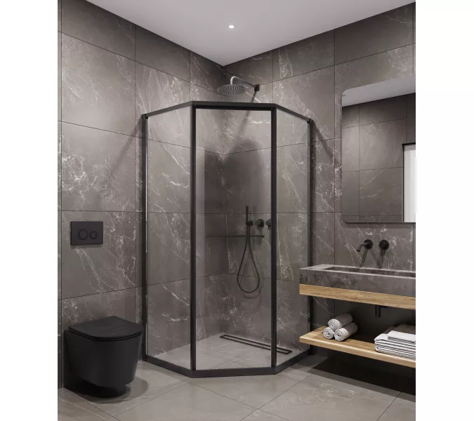 Timo Душевой угол TTSS-100/03C-8L/R  раздвиж ,проф черный, стекло проз 8 мм, Цвет профиля: Черный, Выбрать размер: 100х100, Ориентация: левая