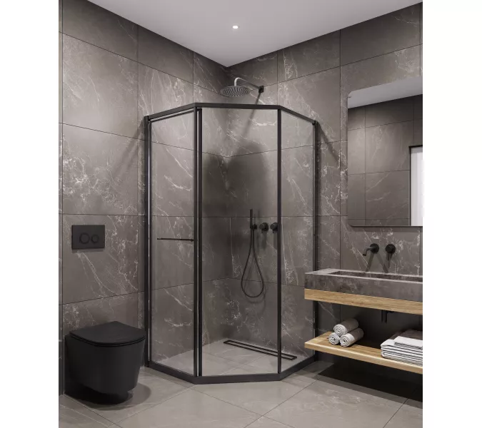 Timo Душевой угол TTSS-100/03C-8L/R  раздвиж ,проф черный, стекло проз 8 мм, Цвет профиля: Черный, Выбрать размер: 100х100, Ориентация: левая, изображение 2
