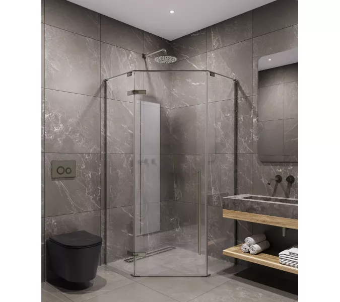 Timo Душевой угол TTSSP-90-100/13C-8, распаш , проф никель, стекло проз 8 мм, Цвет профиля: Серый, Выбрать размер: 90х90