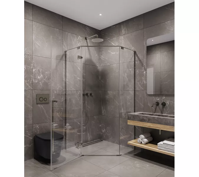 Timo Душевой угол TTSSP-90-100/13C-8, распаш , проф никель, стекло проз 8 мм, Цвет профиля: Серый, Выбрать размер: 90х90, изображение 2