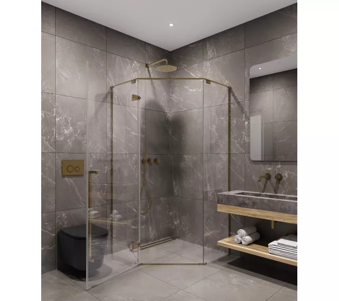 Timo Душевой угол TTSSP-90-100/17C-8, распаш , проф мат золото, стекло проз 8 мм, Цвет профиля: Золото, Выбрать размер: 90х90, изображение 2