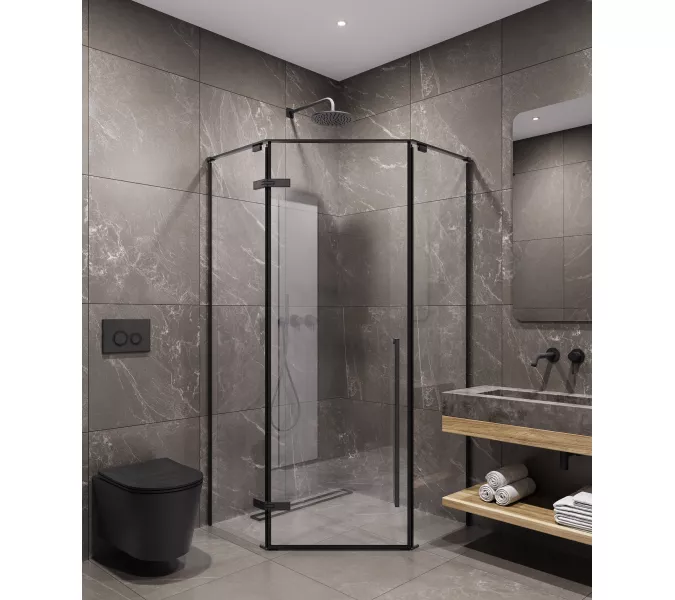Timo Душевой угол TTSSP-90-100/03C-8, распаш , проф черный, стекло проз 8 мм, Цвет профиля: Черный, Выбрать размер: 90х90