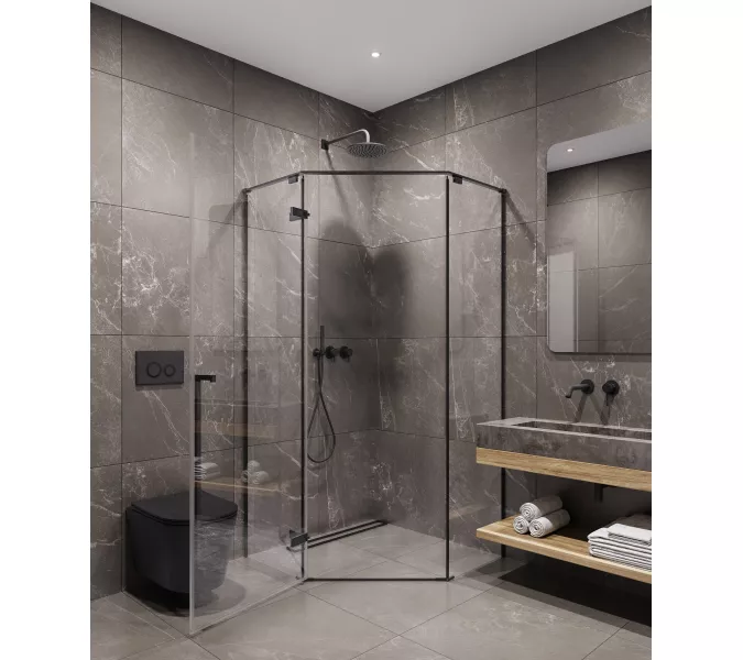 Timo Душевой угол TTSSP-90-100/03C-8, распаш , проф черный, стекло проз 8 мм, Цвет профиля: Черный, Выбрать размер: 90х90, изображение 2