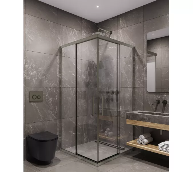 Timo Душевой угол TKSS-90-100/13C-8, раздвиж , проф никель, стекло проз 8 мм, Цвет профиля: Серый, Выбрать размер: 90х90