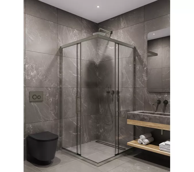 Timo Душевой угол TKSS-90-100/13C-8, раздвиж , проф никель, стекло проз 8 мм, Цвет профиля: Серый, Выбрать размер: 90х90, изображение 2