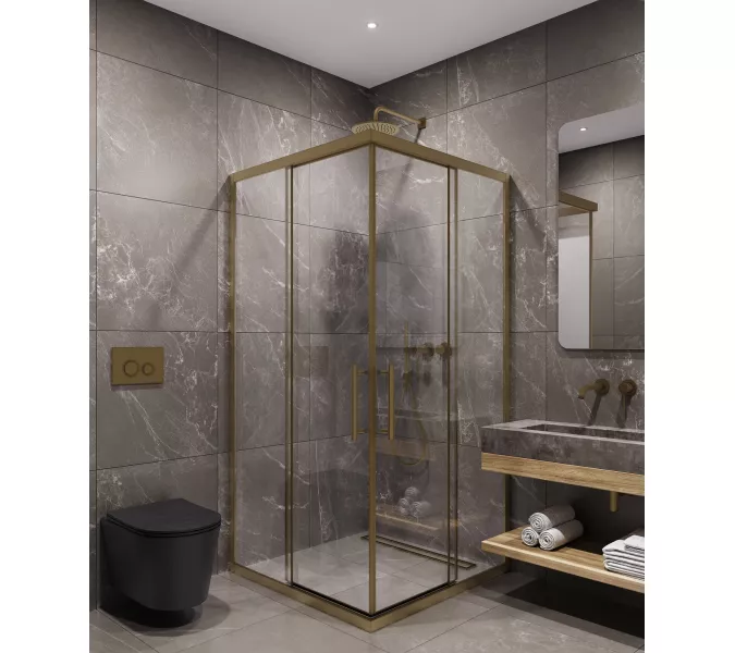 Timo Душевой угол TKSS-90-100/17C-8, раздвиж ,проф мат золото, стекло проз 8 мм, Цвет профиля: Золото, Выбрать размер: 90х90