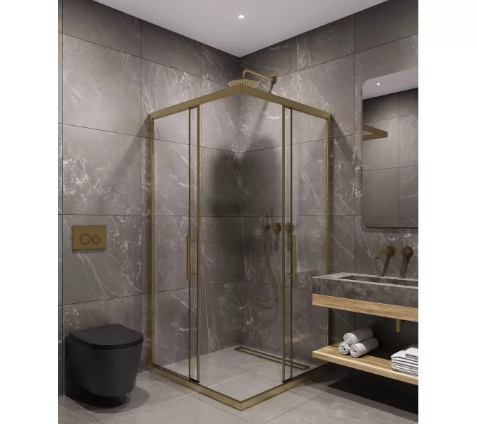 Timo Душевой угол TKSS-90-100/17C-8, раздвиж ,проф мат золото, стекло проз 8 мм, Цвет профиля: Золото, Выбрать размер: 90х90, изображение 2