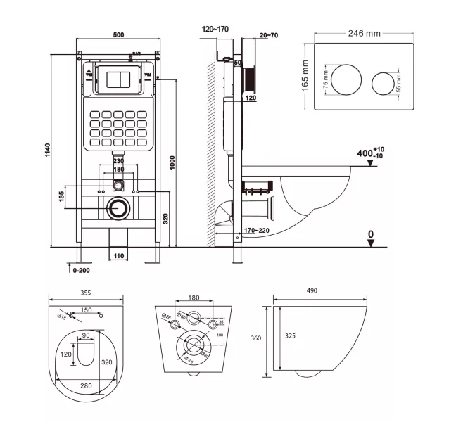 Комплект ABBER унитаз AC1100MB черный матовый с инсталляцией AC0105 и кнопкой , биде AC1150MB с инсталляцией AC0101P, Цвет кнопки: Черный, Выбрать цвет: Черный, Внешний вид: квадратная кнопка, изображение 8