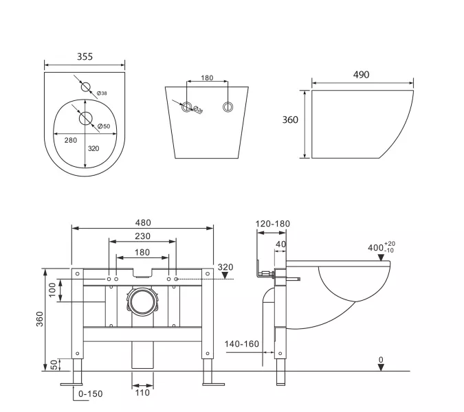Комплект ABBER унитаз AC1100MB черный матовый с инсталляцией AC0105 и кнопкой , биде AC1150MB с инсталляцией AC0101P, Цвет кнопки: Черный, Выбрать цвет: Черный, Внешний вид: квадратная кнопка, изображение 7
