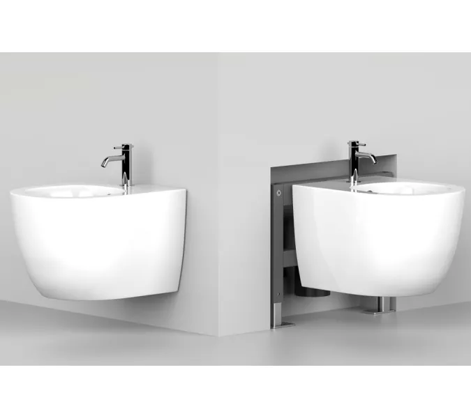 Комплект ABBER унитаз AC1100 белый с инсталляцией AC0105 и кнопкой  хром, биде AC1150 с инсталляцией AC0101P, Цвет кнопки: Хром, Выбрать цвет: Белый, Внешний вид: квадратная кнопка, изображение 6