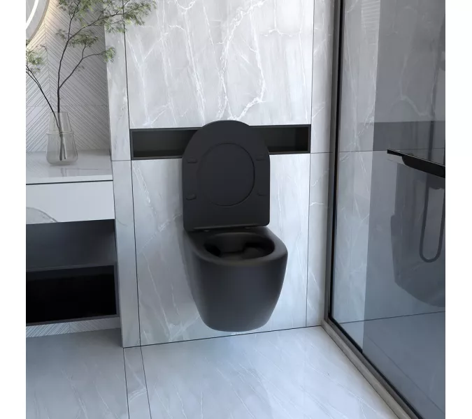 Комплект ABBER унитаз AC1100MB черный матовый с инсталляцией AC0105 и кнопкой , биде AC1150MB с инсталляцией AC0101P, Цвет кнопки: Черный, Выбрать цвет: Черный, Внешний вид: квадратная кнопка, изображение 4