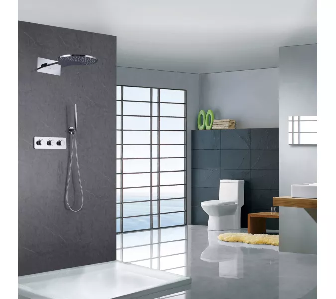 Душевая система ABBER Wasser Kreis AF8151 скрытого монтажа без излива, термостат, хром, Выбрать цвет: Хром, изображение 2