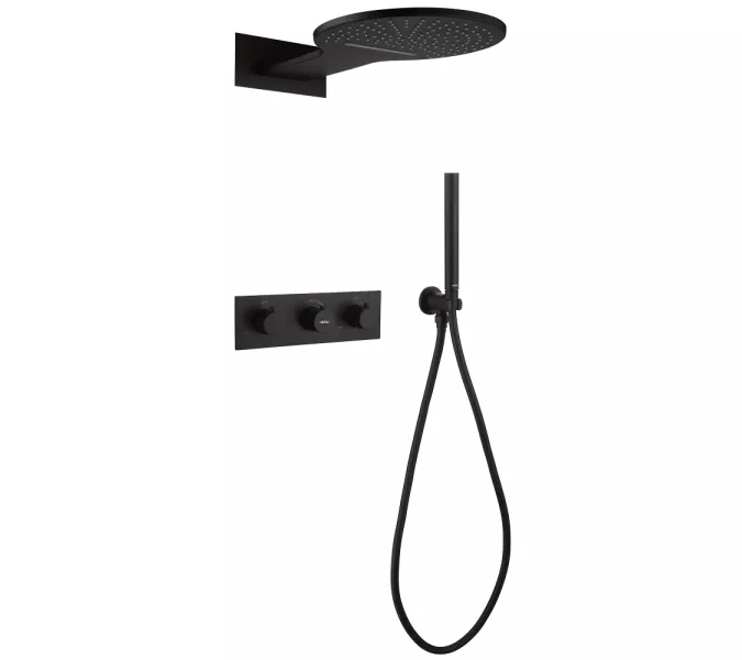 Душевая система ABBER Wasser Kreis AF8151B скрытого монтажа без излива, термостат, черный матовый, Выбрать цвет: Черный матовый