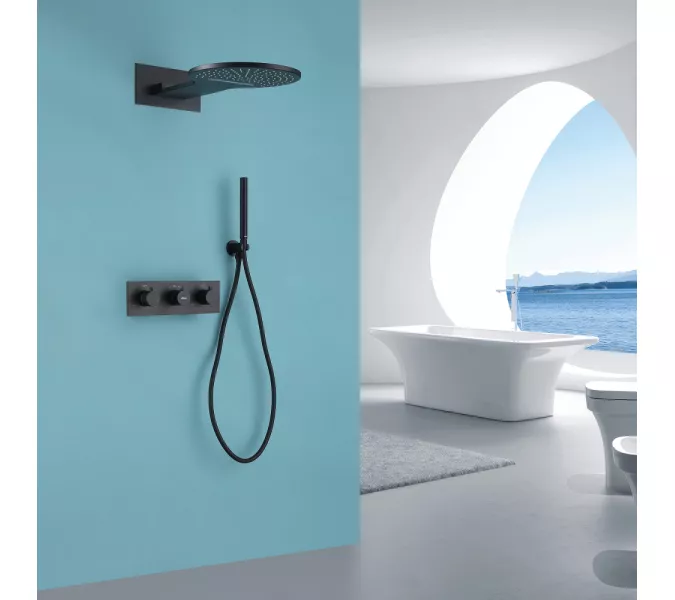 Душевая система ABBER Wasser Kreis AF8151B скрытого монтажа без излива, термостат, черный матовый, Выбрать цвет: Черный матовый, изображение 2